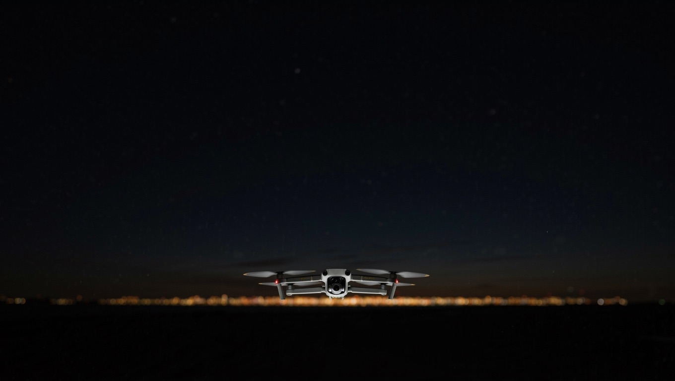 Drone video çekimi: alacakaranlık gökyüzünde havada asılı duran kameralı drone