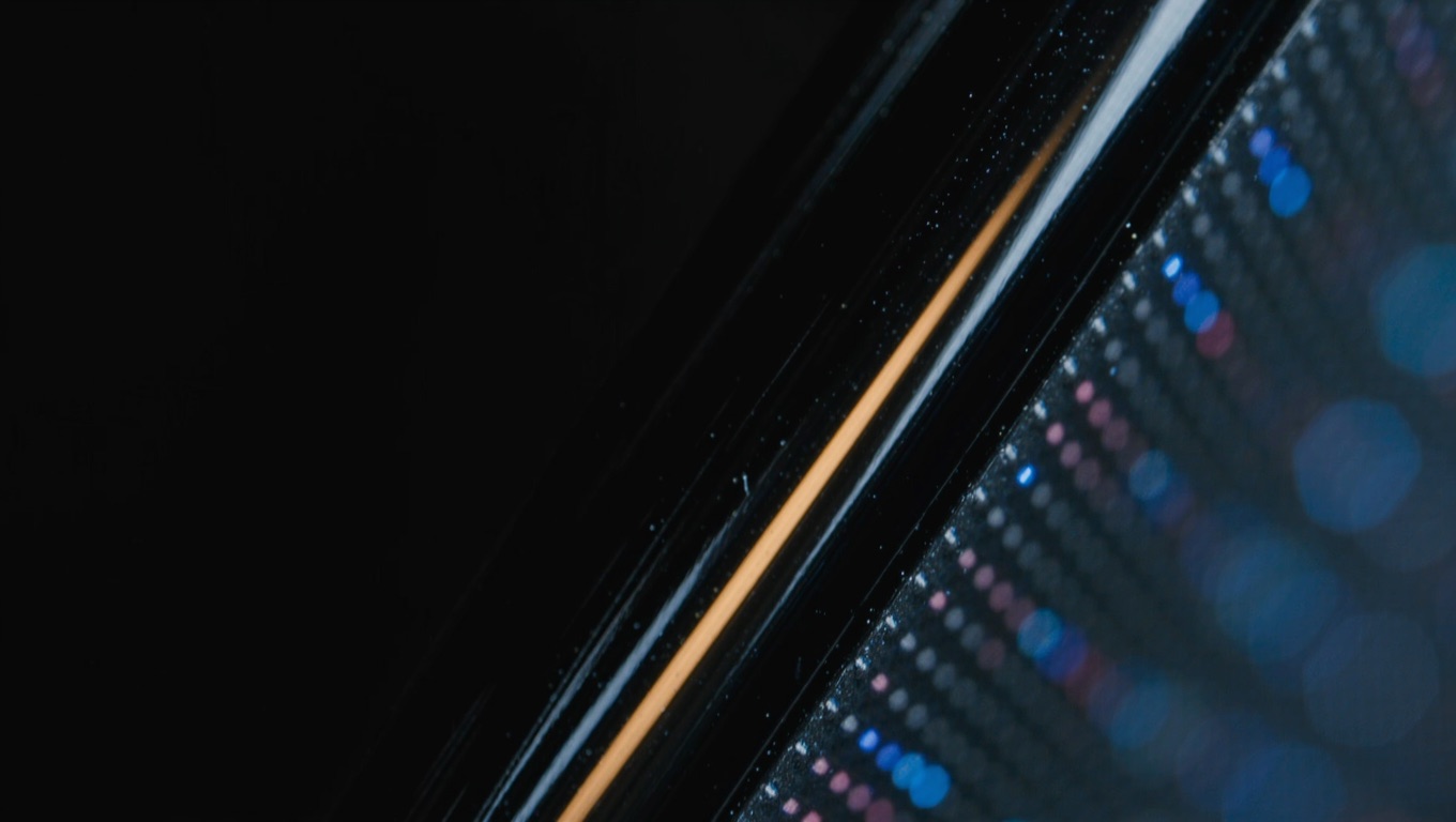 Meta reklam yönetimi: koyu cam yüzeyde yansıyan mavi ekran ışığı ve bokeh